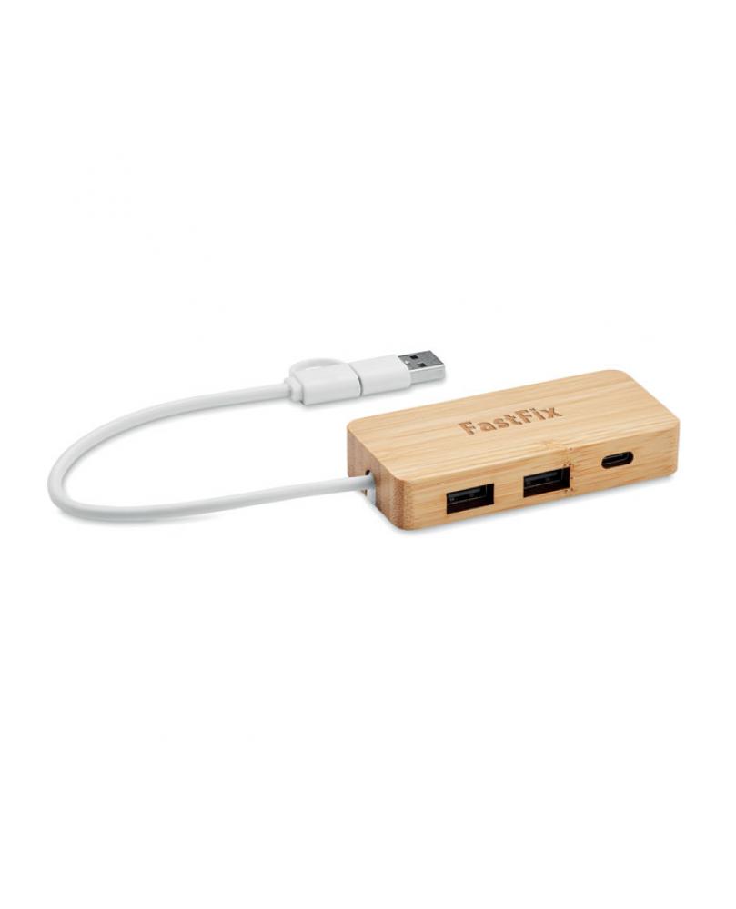 HUBBAM HUB USB de 3 puertos de bambú