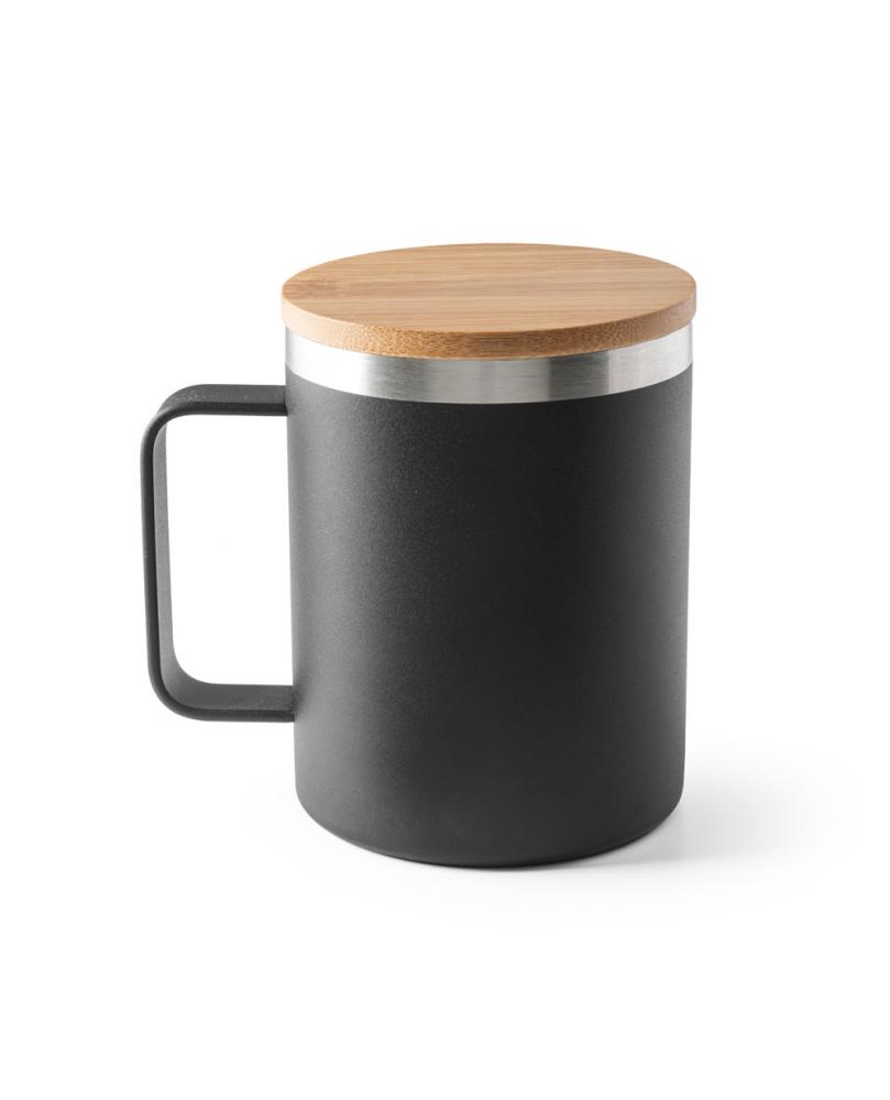 LAUDA. Taza de acero inoxidable 90% reciclado con tapa de bambú