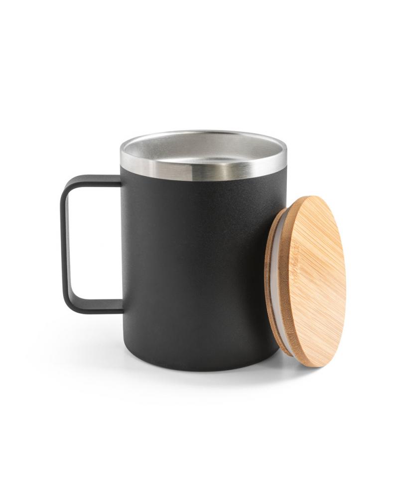 LAUDA. Taza de acero inoxidable 90% reciclado con tapa de bambú