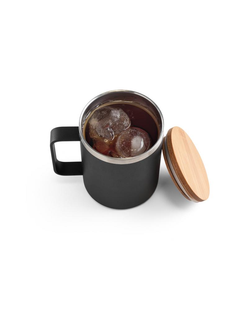 LAUDA. Taza de acero inoxidable 90% reciclado con tapa de bambú