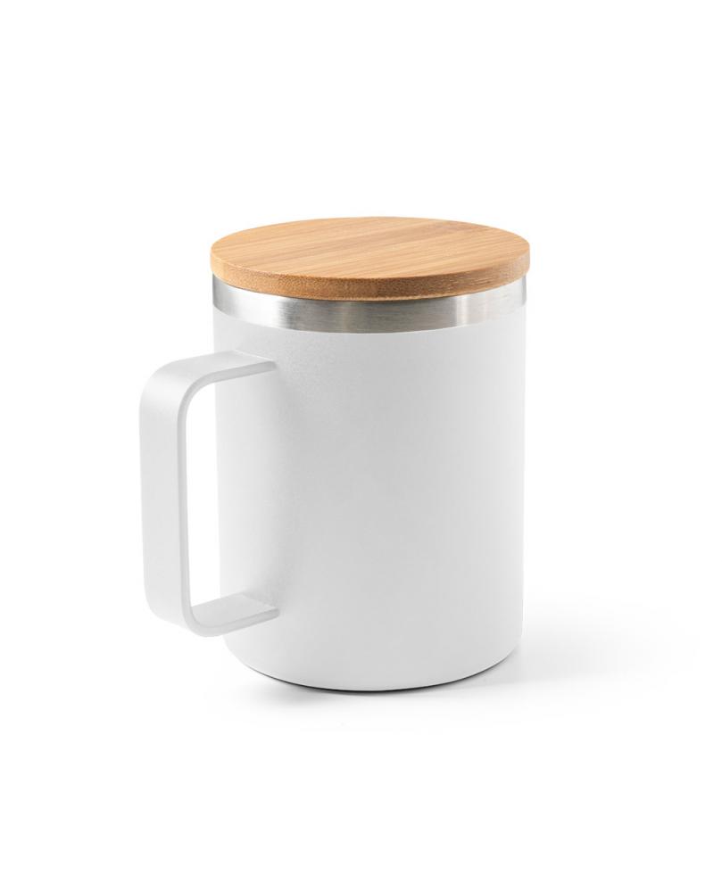 LAUDA. Taza de acero inoxidable 90% reciclado con tapa de bambú