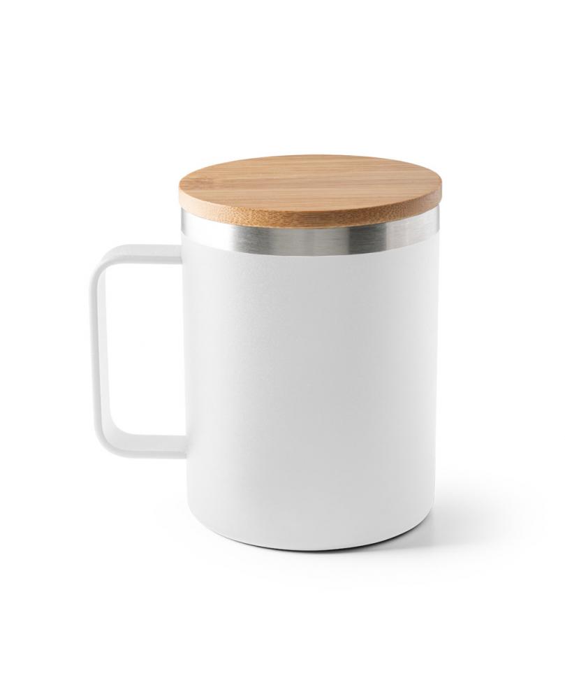 LAUDA. Taza de acero inoxidable 90% reciclado con tapa de bambú