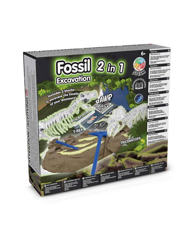 2 in 1 Fossil Excavation Kit II. Juego educativo suministrado con una bolsa de regalo de papel kraft (90 g/m²)