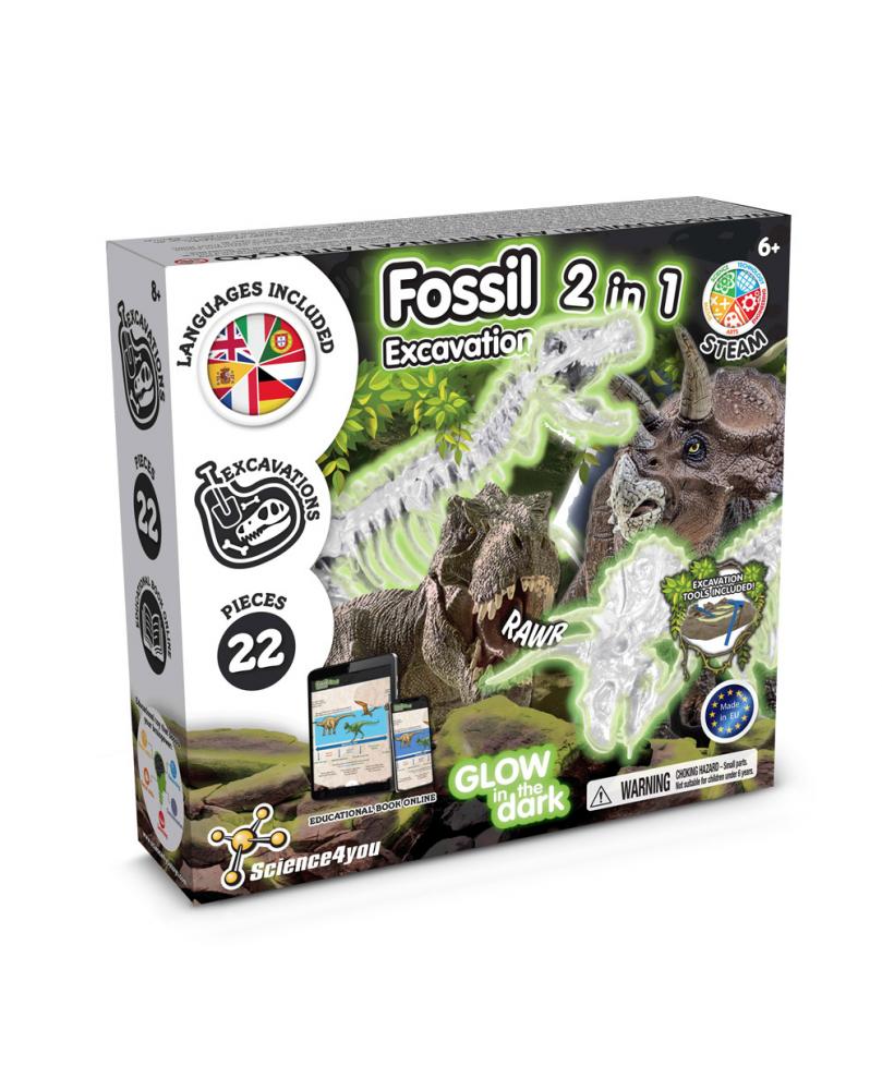 2 in 1 Fossil Excavation Kit II. Juego educativo suministrado con una bolsa de regalo de papel kraft (90 g/m²)