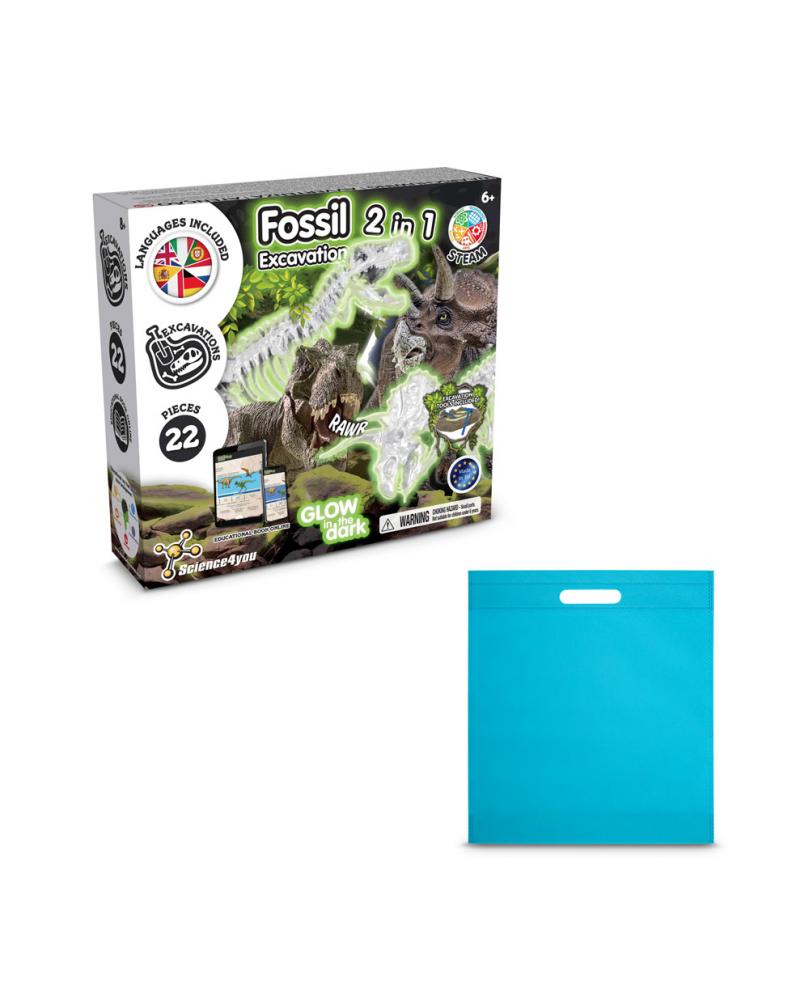 2 in 1 Fossil Excavation Kit IV. Juego educativo suministrado con una bolsa de regalo de non woven (80 g/m²)