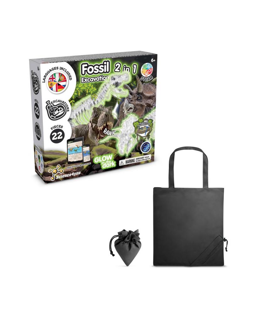 2 in 1 Fossil Excavation Kit V. Juego educativo suministrado con una bolsa de regalo plegable de 190T