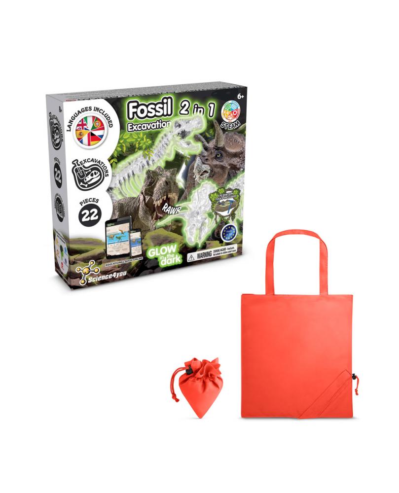 2 in 1 Fossil Excavation Kit V. Juego educativo suministrado con una bolsa de regalo plegable de 190T