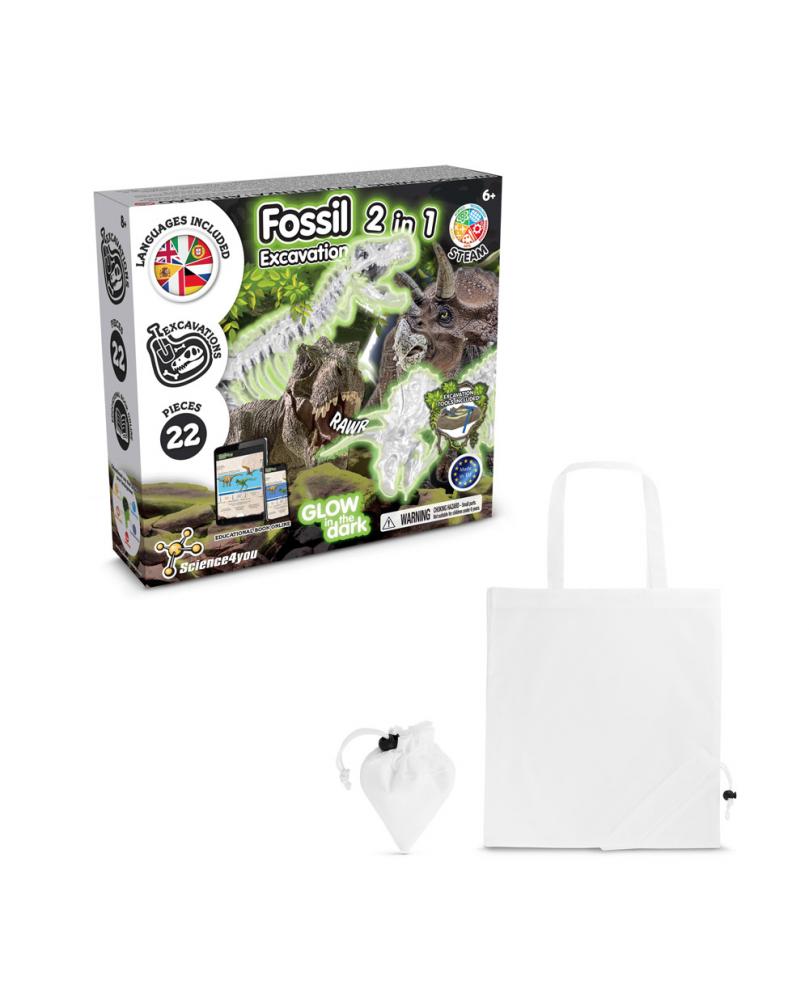 2 in 1 Fossil Excavation Kit V. Juego educativo suministrado con una bolsa de regalo plegable de 190T