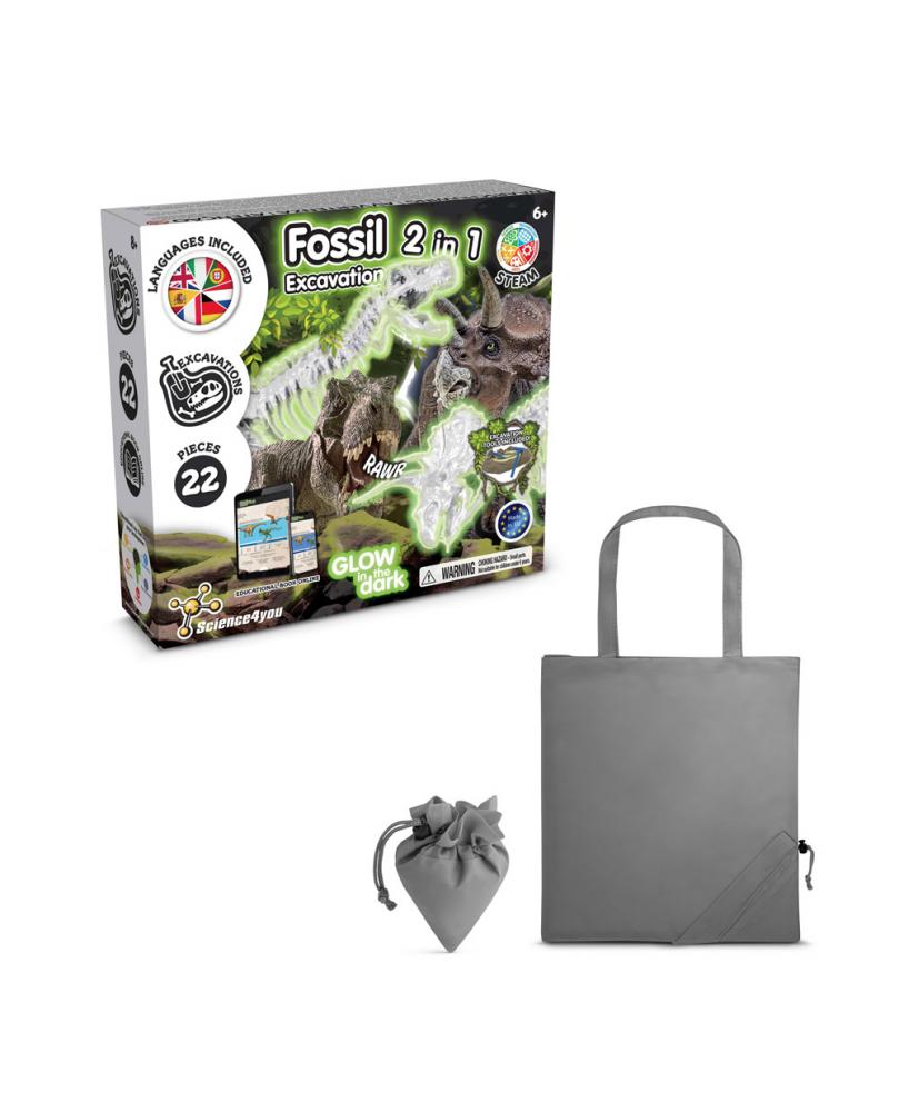 2 in 1 Fossil Excavation Kit V. Juego educativo suministrado con una bolsa de regalo plegable de 190T