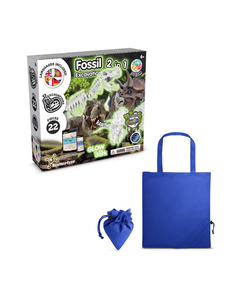 2 in 1 Fossil Excavation Kit V. Juego educativo suministrado con una bolsa de regalo plegable de 190T