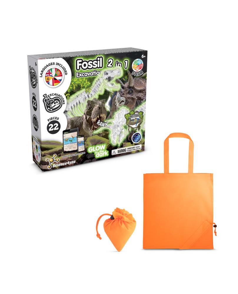 2 in 1 Fossil Excavation Kit V. Juego educativo suministrado con una bolsa de regalo plegable de 190T