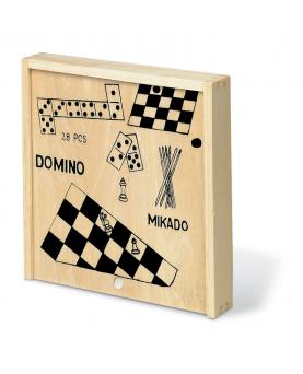 4 juegos en caja de madera